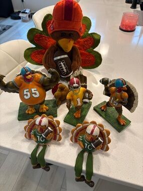 Thanksgiving Football Turkey Decor Figurines Shelf Sitters Lot of 6 #A125